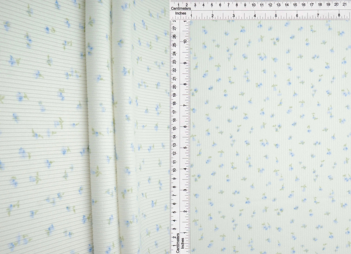 1 Yard Cotton Feel 2x2 Rib Knit Fabric, Ditsy Print Soft Stretch 58/59 Inches Wide