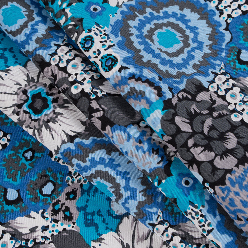 Blue/Gray Floral Combed Cotton Sateen