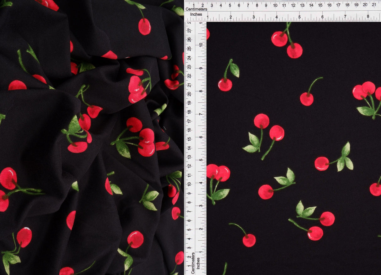Cherry Print DTY Brushed Knit Fabric