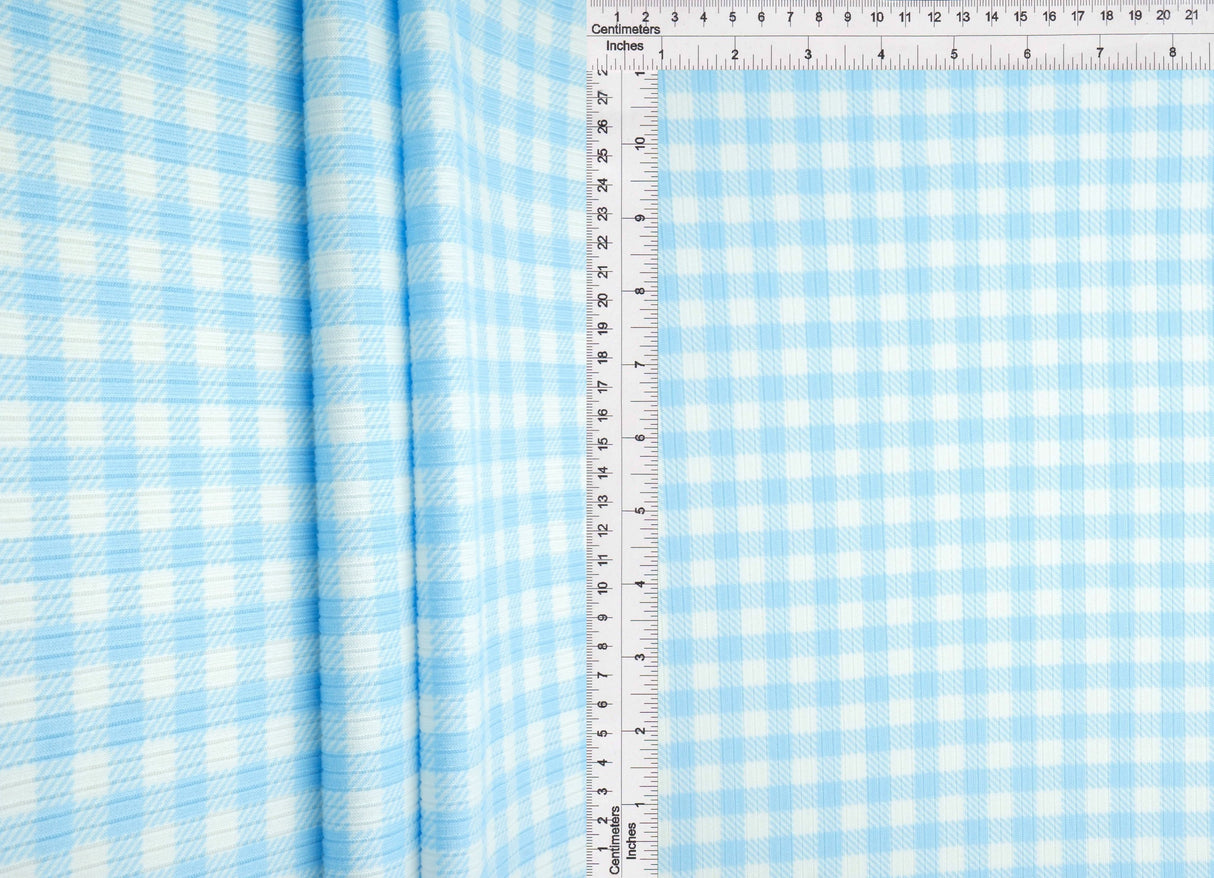 Gingham Print Rib Knit Fabric