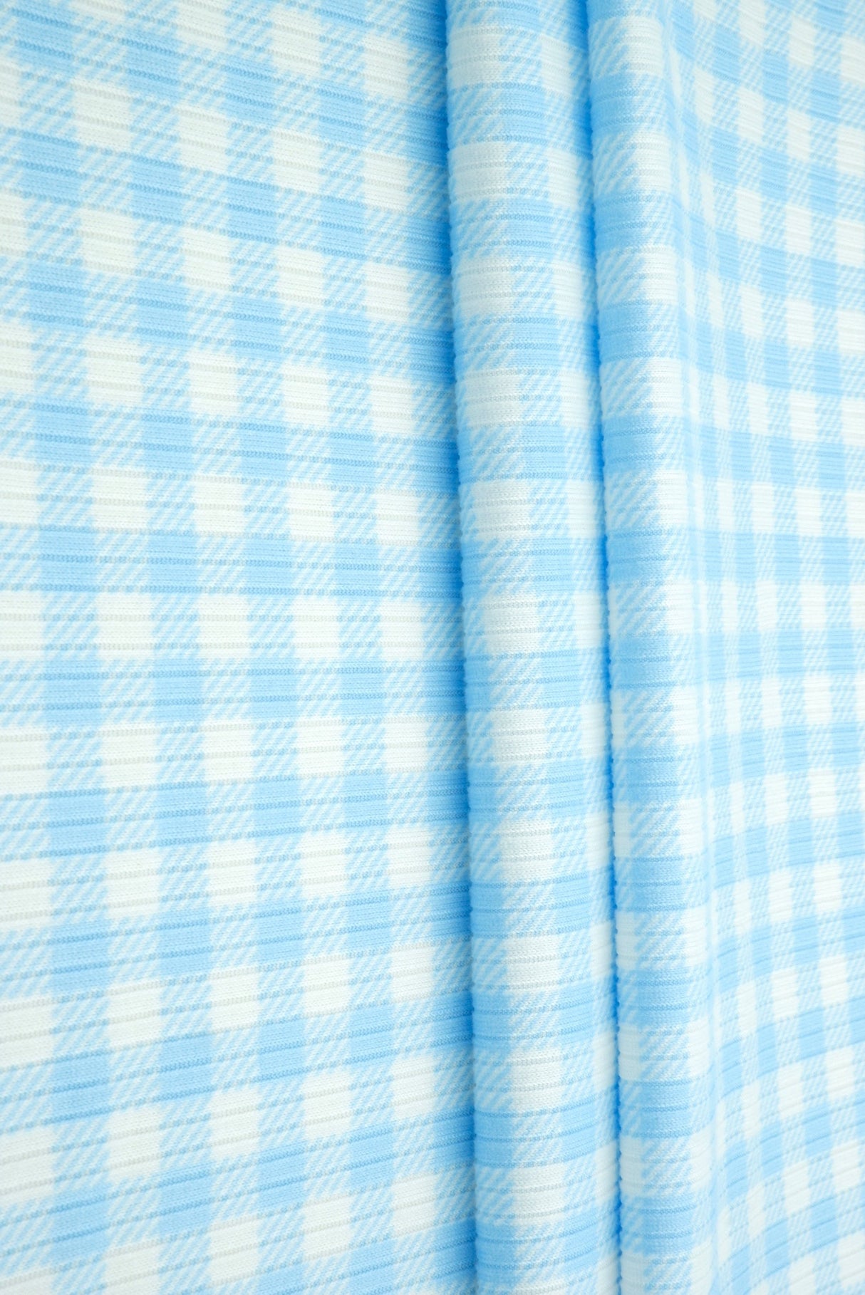 Gingham Print Rib Knit Fabric