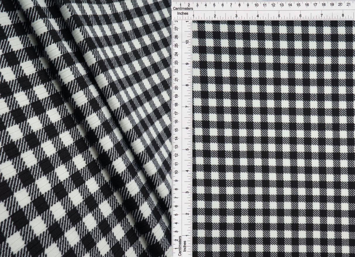 Gingham Print Rib Knit Fabric