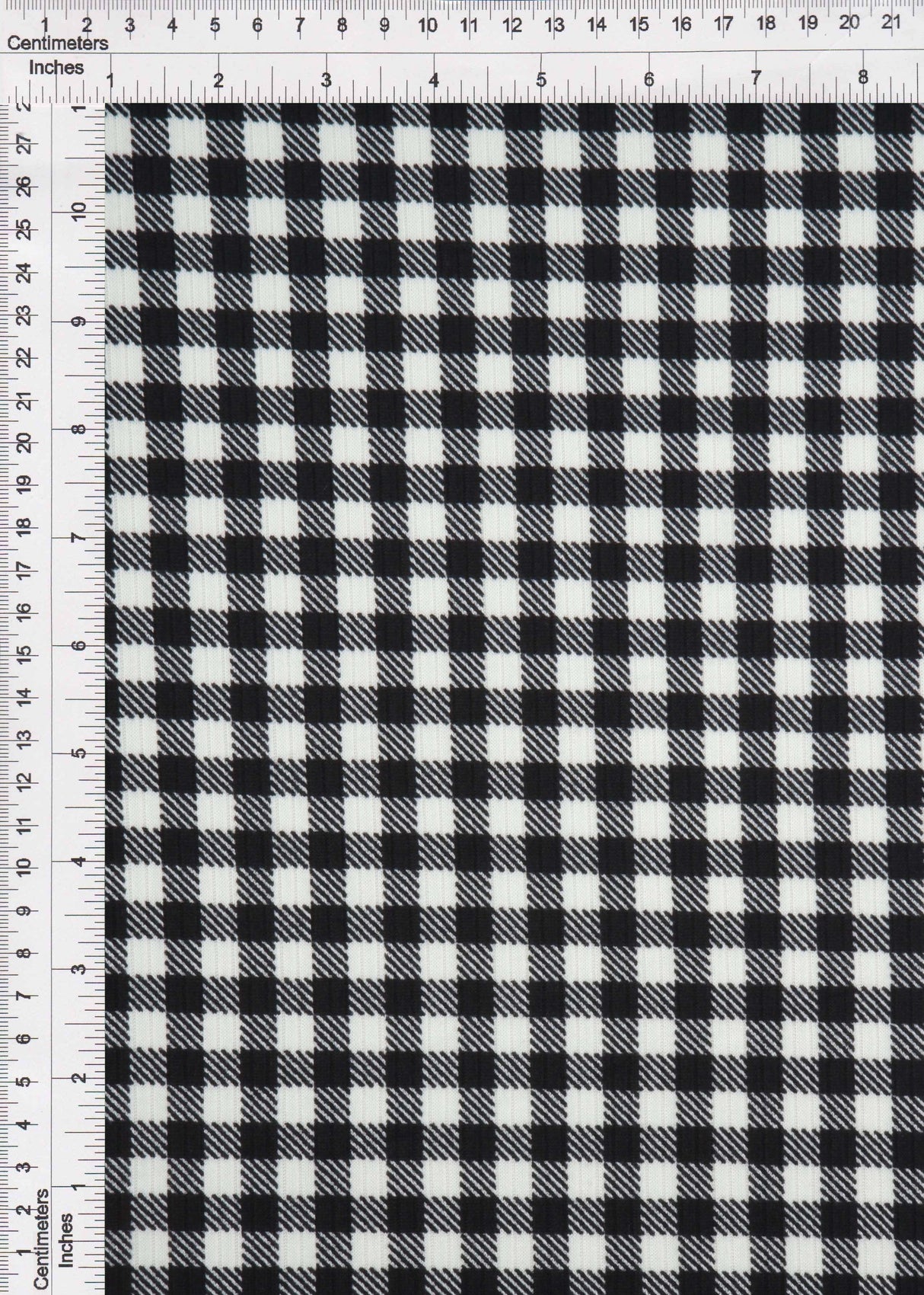 Gingham Print Rib Knit Fabric