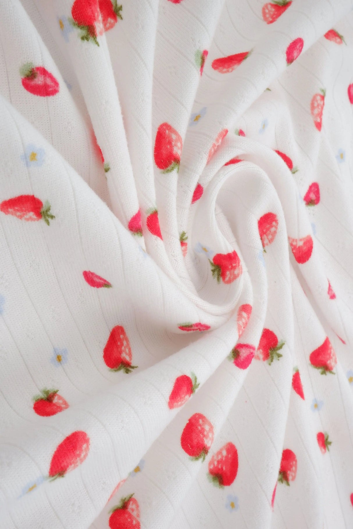 1 Yard Cotton Style Pointelle Strawberry Print Knit Fabric 220 GSM Poly Spandex 58/60" Width