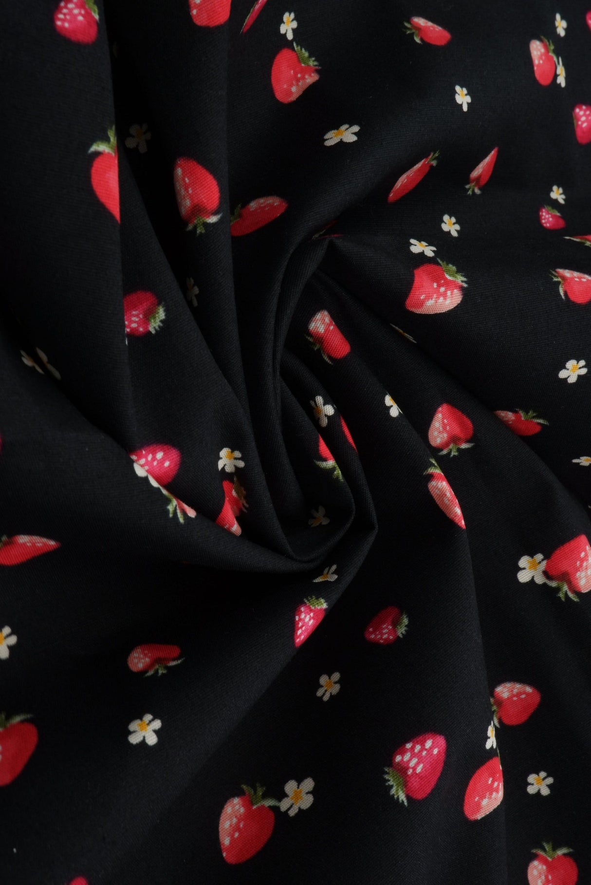 Strawberry Print Stretch Poplin Fabric