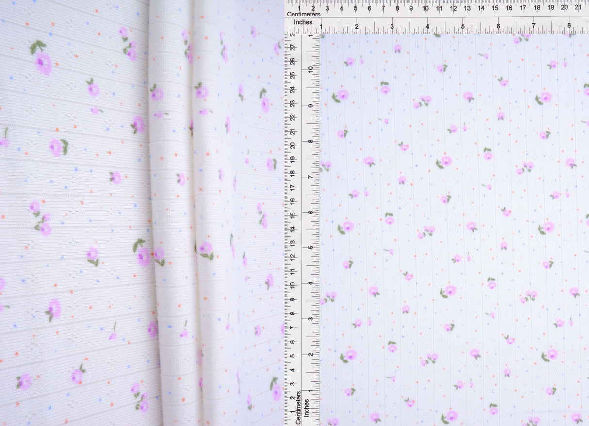 Pointelle Ribbed Knit Lavender Floral