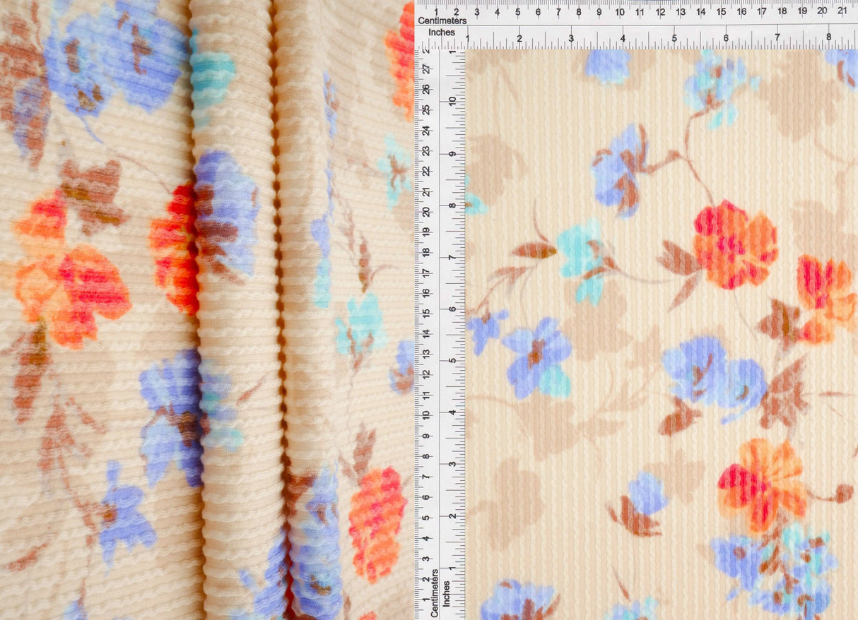 1 Yard Double Knit Cozy Floral Print Fabric 77% Polyester Rayon Blend 56/57 Inch Width