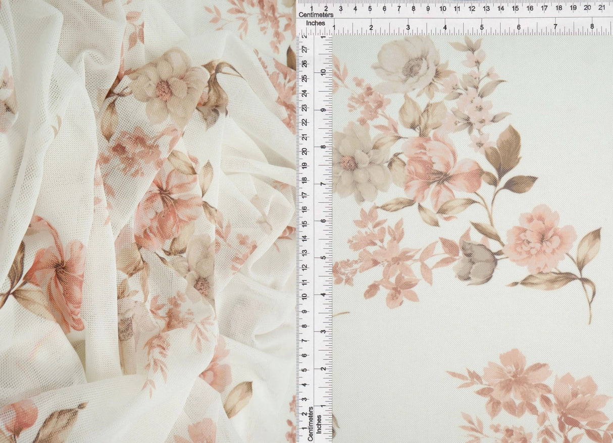 1 Yard Mesh Flower Digital Print Fabric, 56/58'' Wide Polyester Spandex Blend