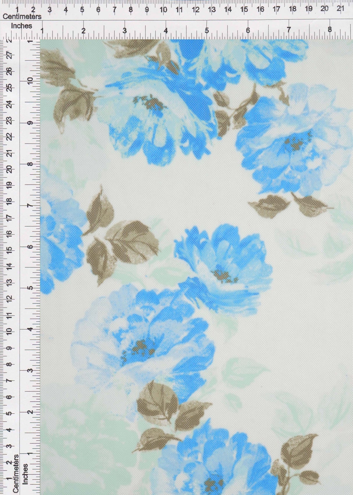 Floral Printed Mesh Fabric Ivory Blue