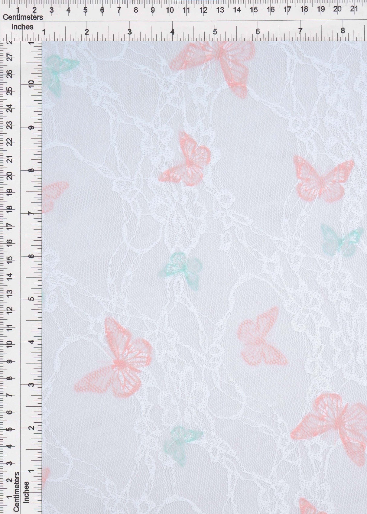 Butterfly Print Lace Fabric Ivory Peach