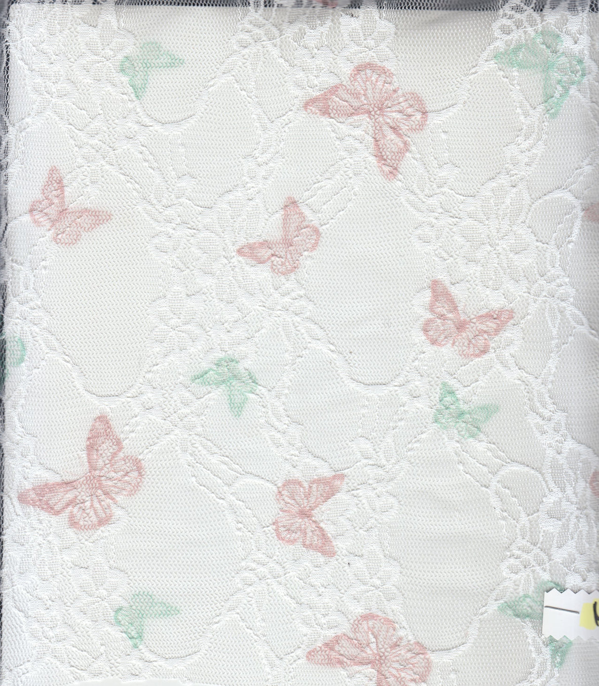 Butterfly Print Lace Fabric Ivory Peach