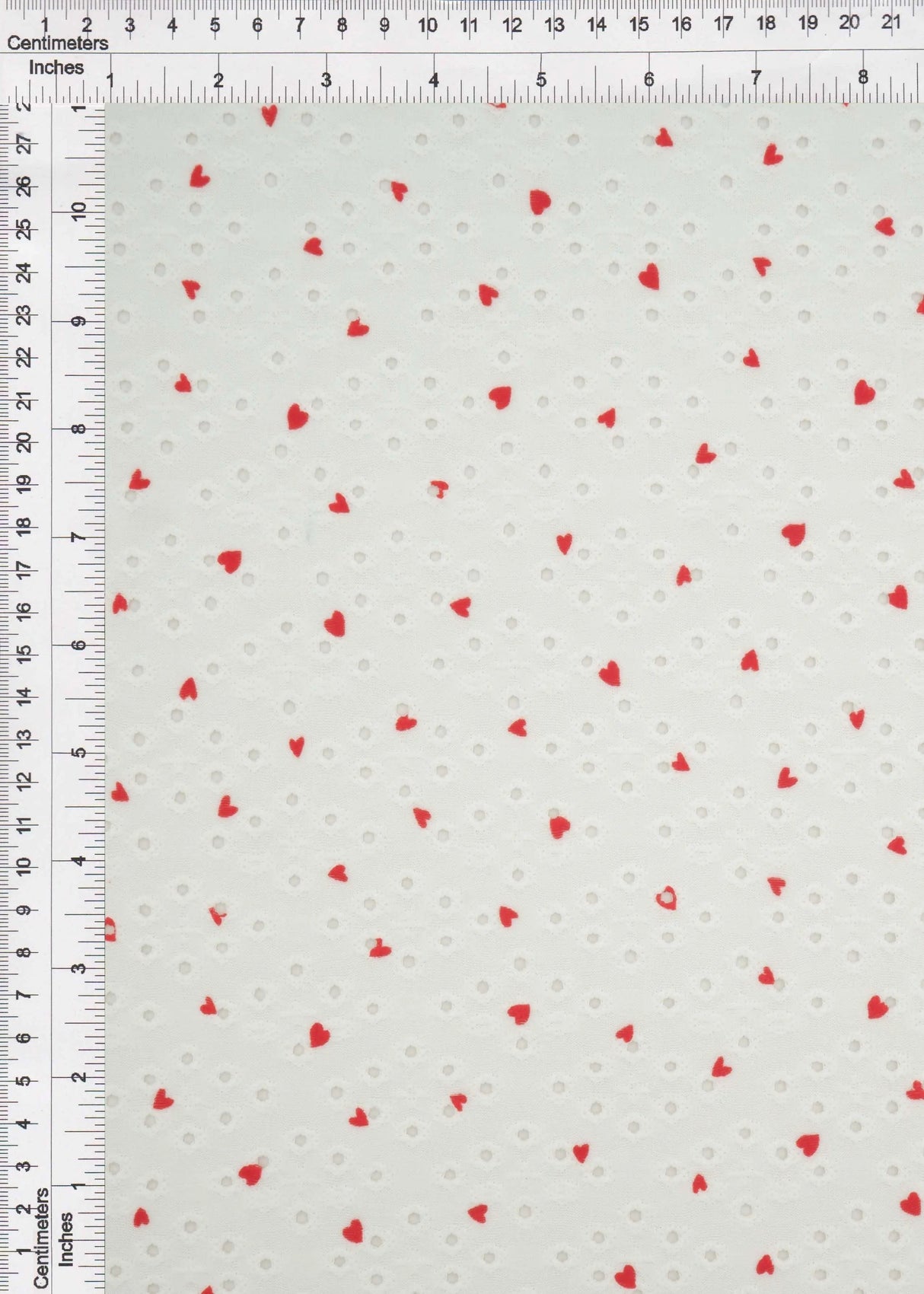 1 Yard Jacquard Eyelet Heart Knit Fabric 190 GSM, 58/60? Wide Polyester Spandex Blend Ivory/Red