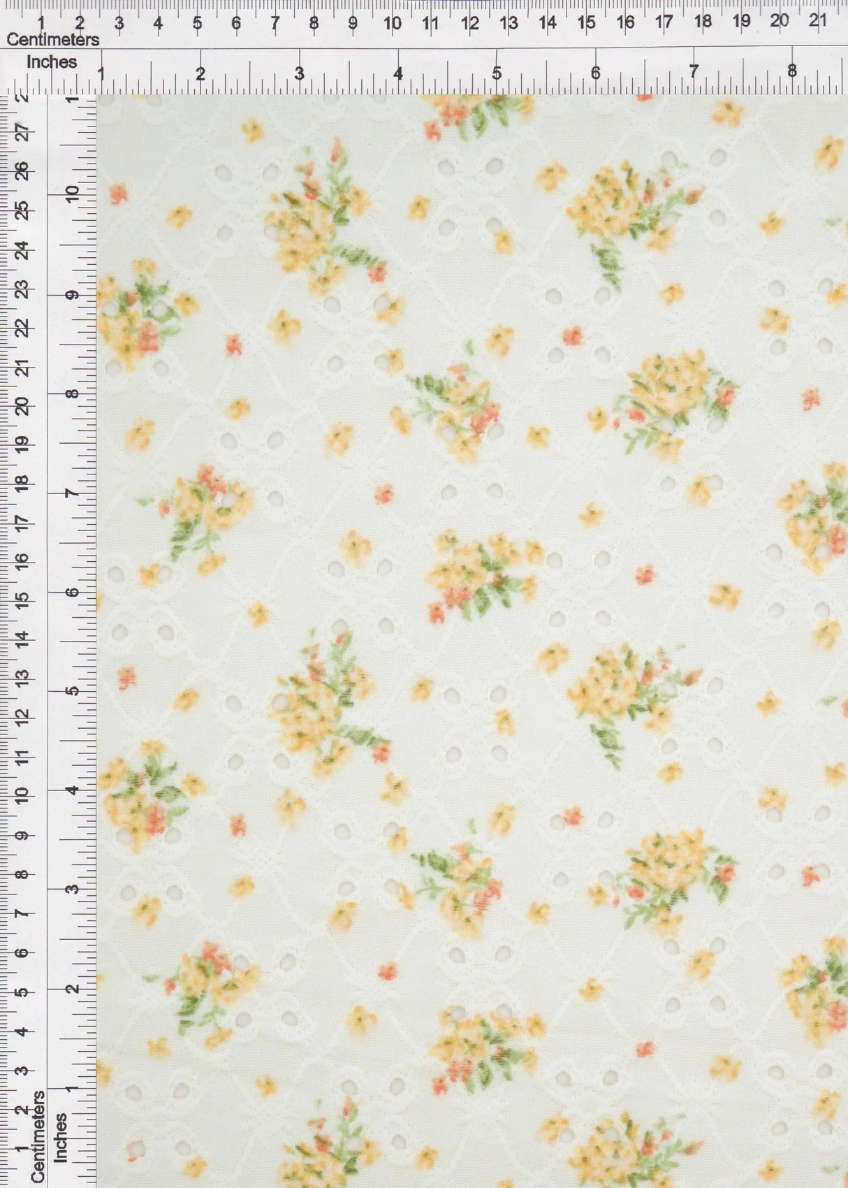 1 Yard Yellow DTY Knit Jacquard Eyelet Ditsy Print Fabric Stretch Polyester Spandex 58/60 Inches Wide