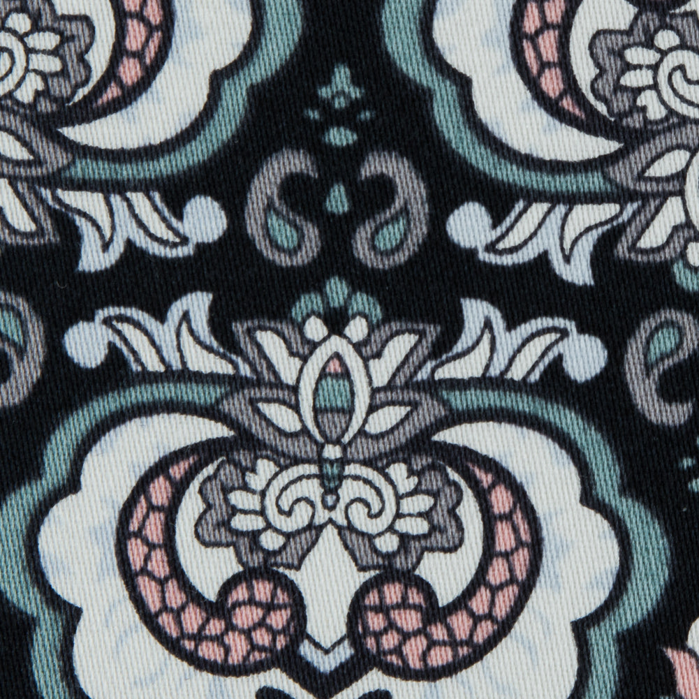 Black/Pink/Gray Printed Stretch Cotton Sateen