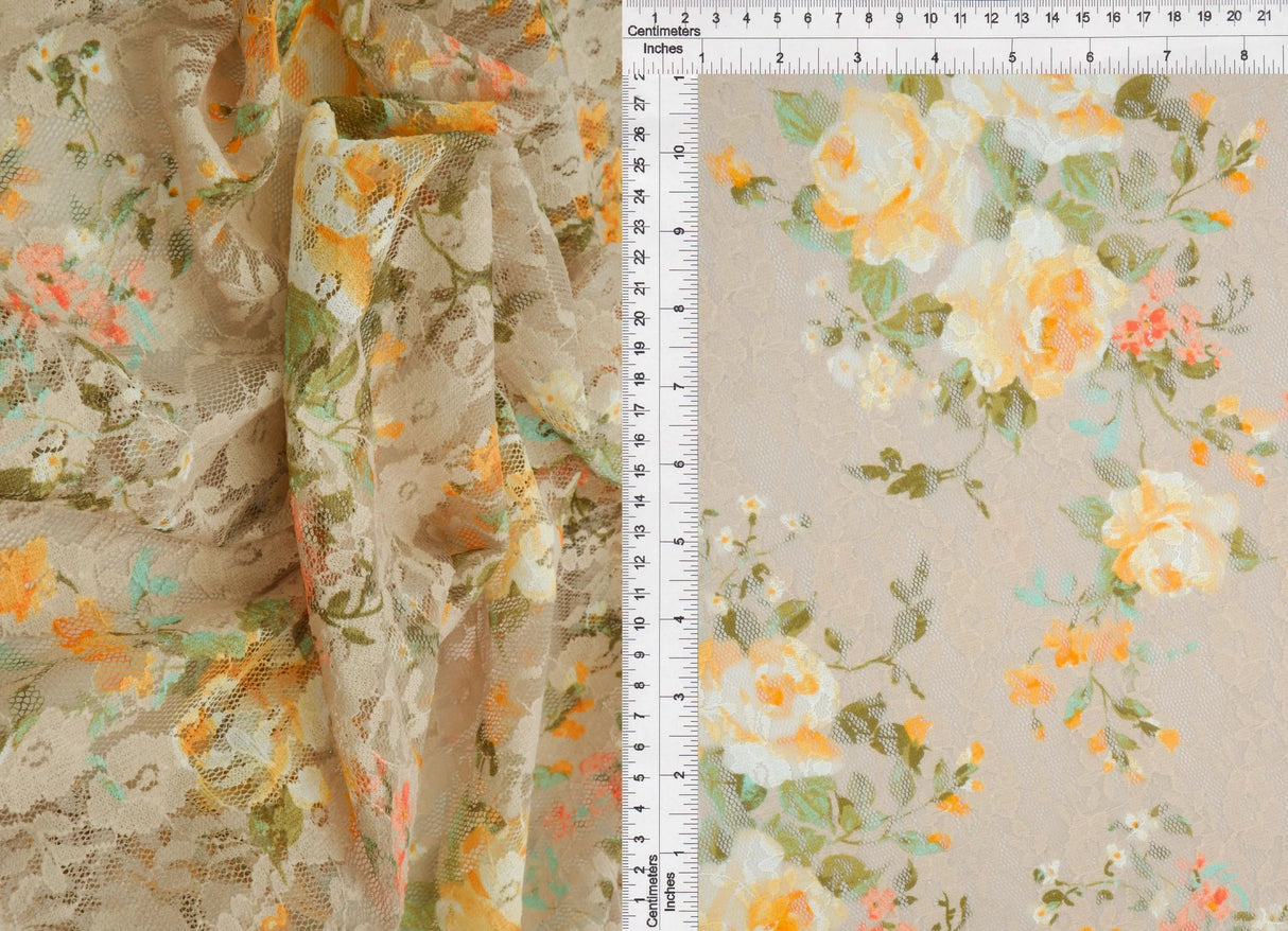 Digital Floral Lace Print Fabric 92% Polyester 8% Spandex Soft Stretch 58/60 Inches Wide