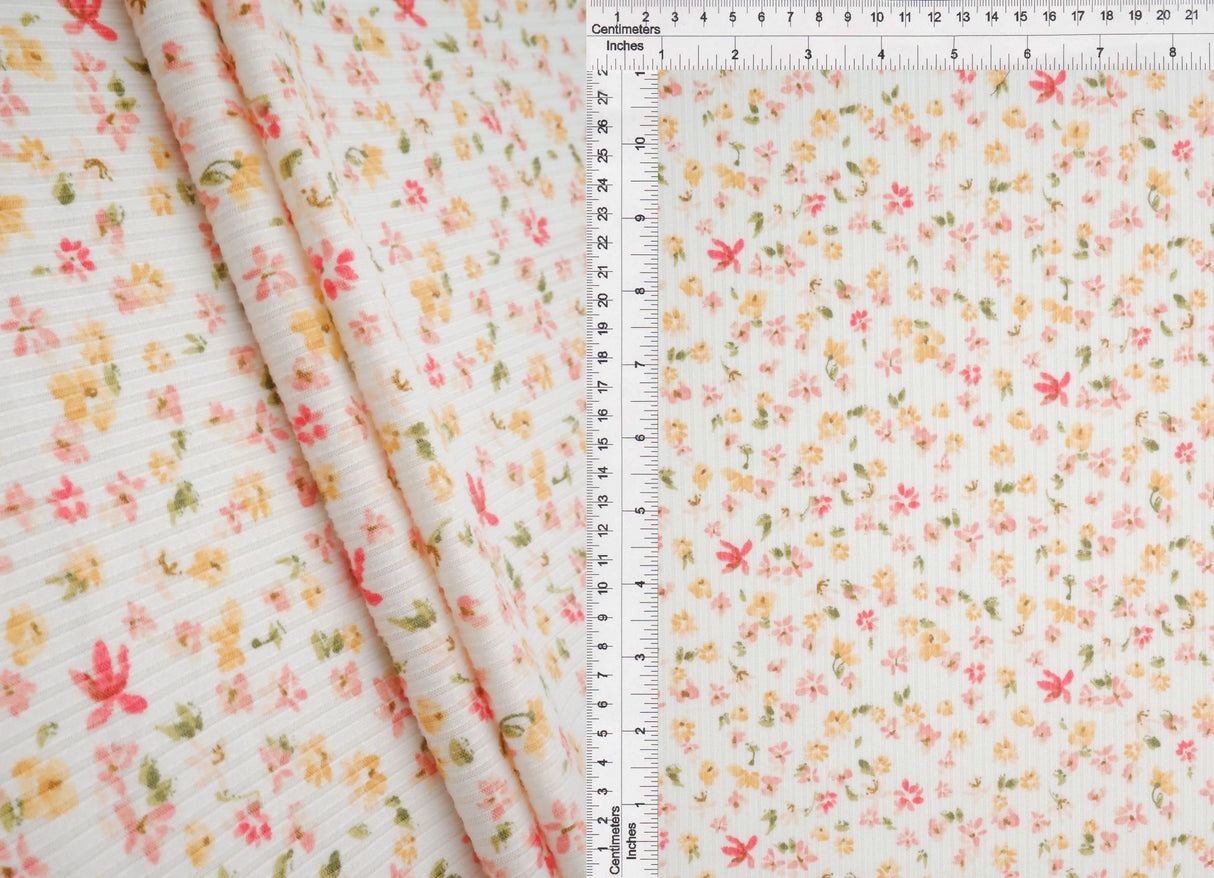1 Yard, Ditsy Print, Rib Knit, Yummy Rib, Yellow Butter, Soft Texture, Stretch Fabric, Casual Apparel, Babywear Material, 58 Inches, Fabric & Sewing Shop, Fabrics, Apparel Fabric, Fashion, Knits, Kint.Fabricselection