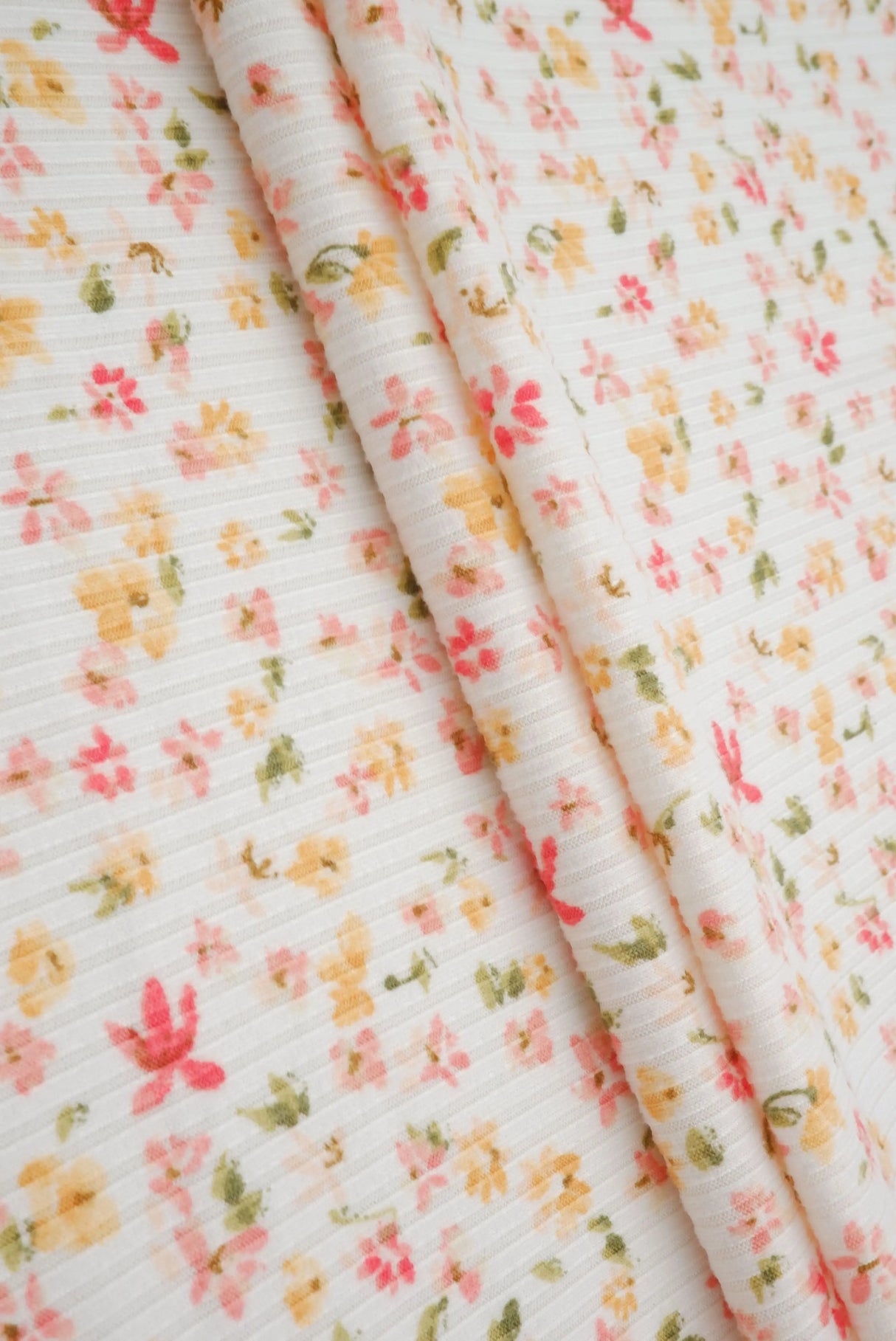 4×2 Yummy Rib Ditsy Print Knit 97% Polyester, 3% Spandex, 58/60'' Width Soft Stretch Fabric for Apparel & More