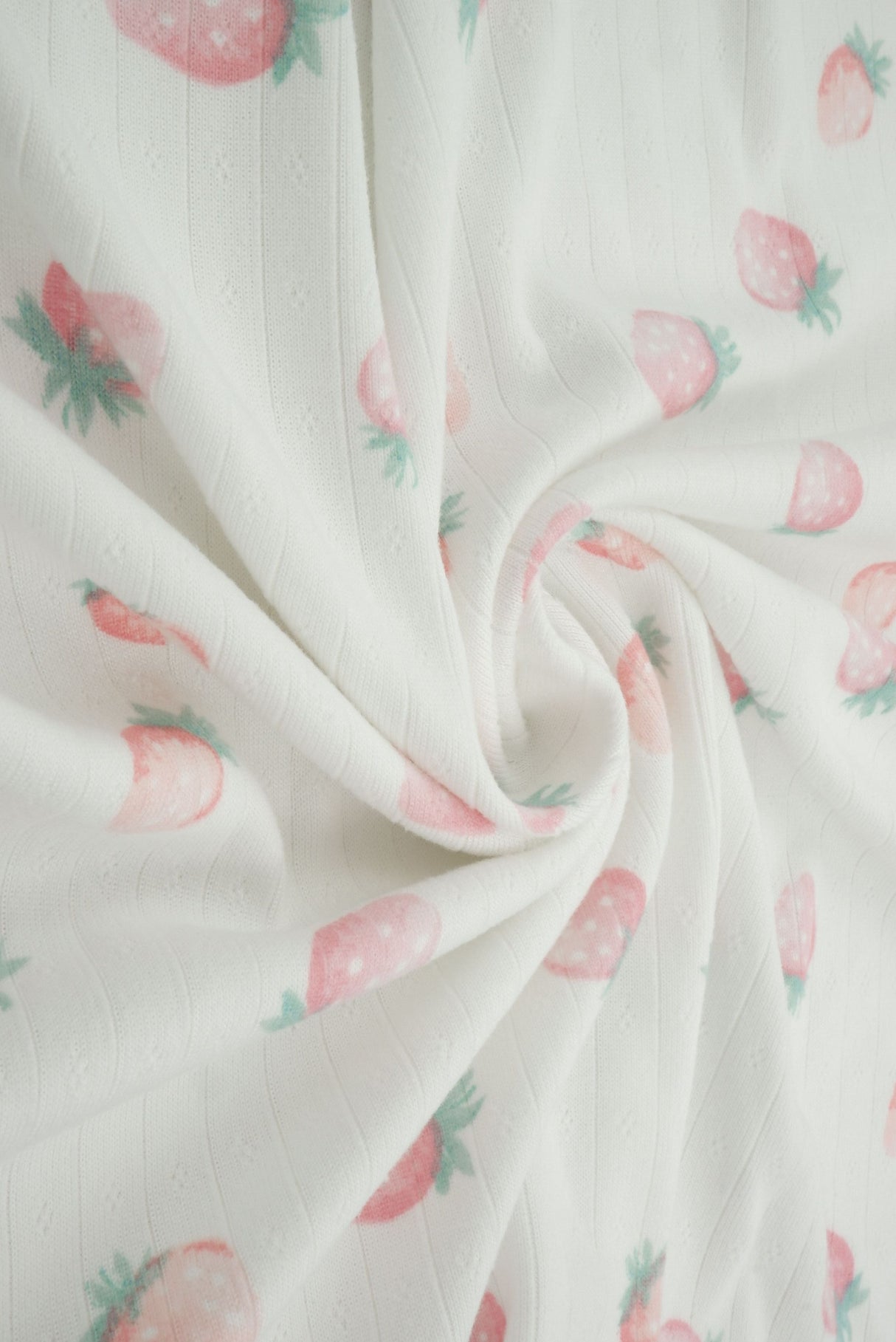 Pointelle Ribbed Knit Strawberry Print Fabric