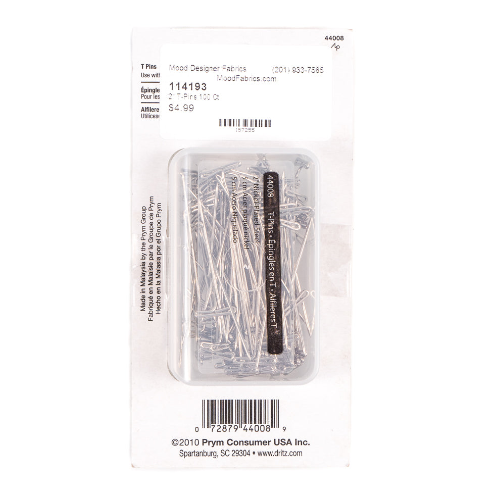 Dritz 2" Nickel-plated Steel T-Pins - 100 Ct.