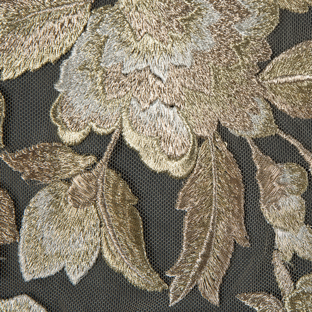 Metallic Gold Floral Embroidered Tulle