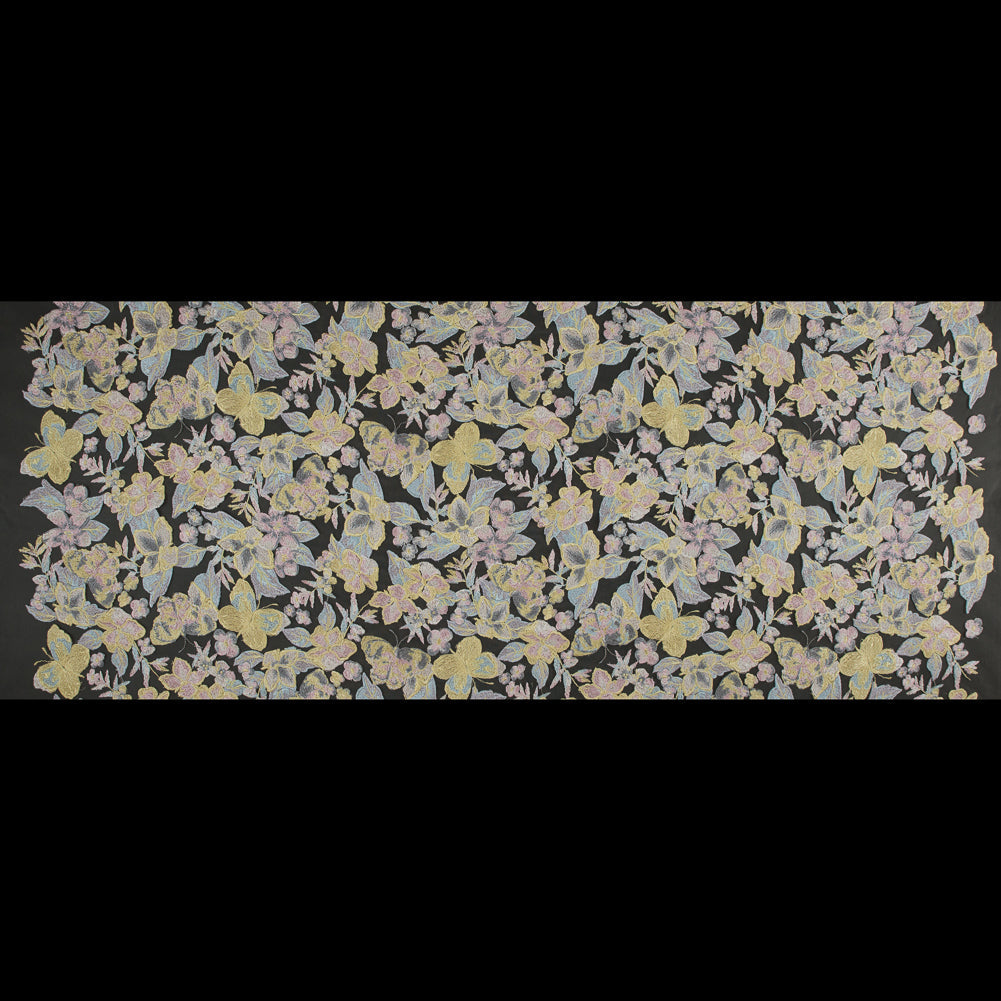 Embroidered Mesh Lace - Pastel Floral on Nude
