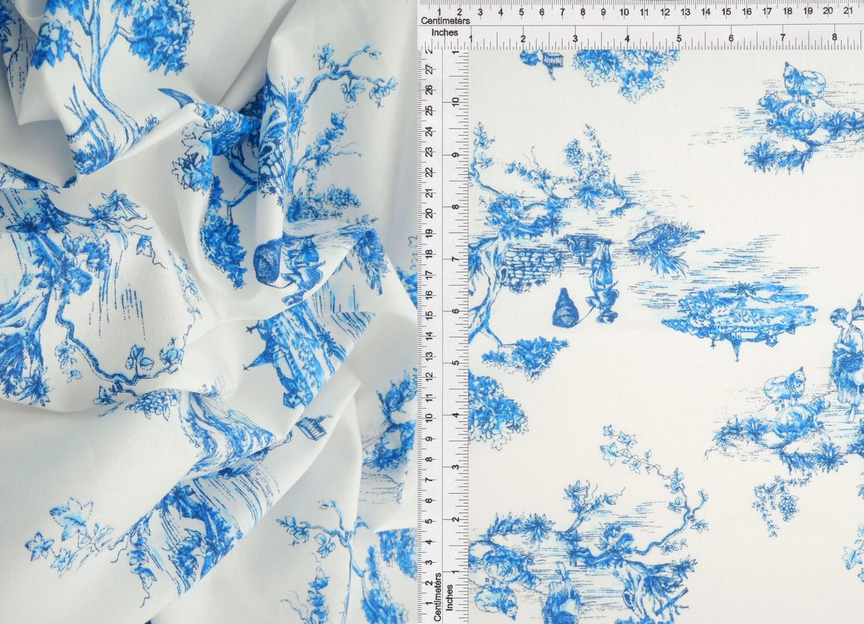 Stretch Poplin Toile Print Fabric Cotton Spandex Woven, 57/58" Wide