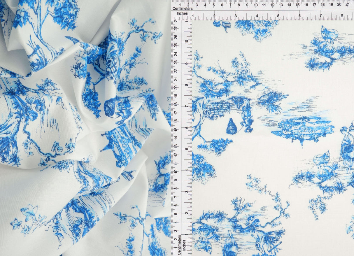 Toile Print Stretch Poplin Fabric