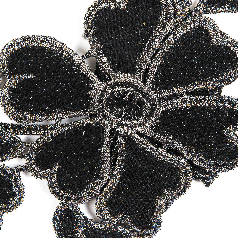 3D Metallic Gunmetal Floral Lace Trim - 5"