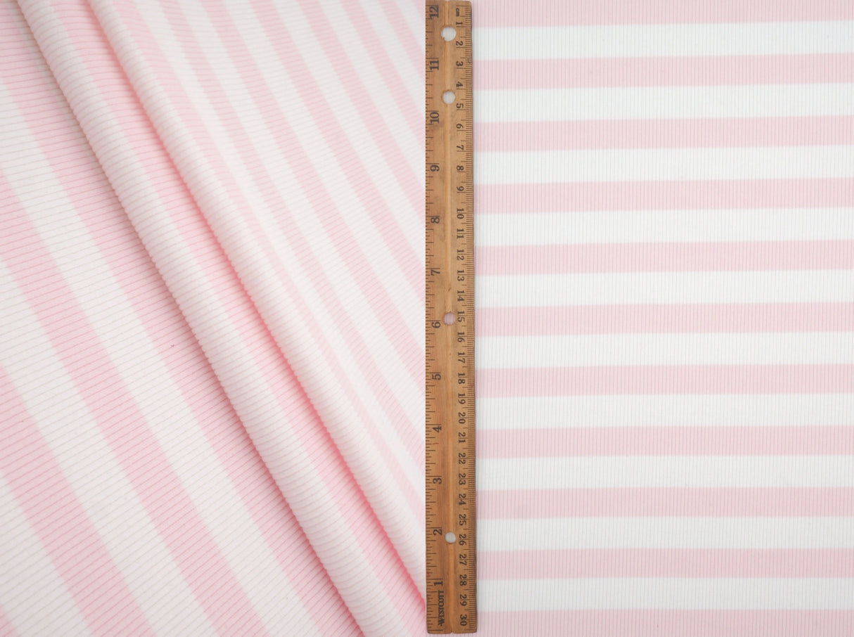 1 Yard 2x2 Cool Cotton Stripe Fleece Rib Knit Fabric, 50/52'' Wide Polyester Spandex Blend