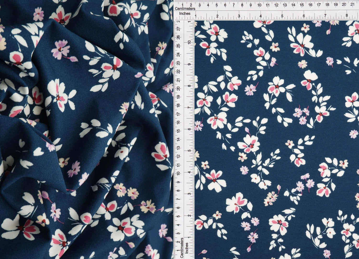 1 Yard DTY Floral Print Fabric 190 GSM Polyester Spandex Blend 58/60" Width