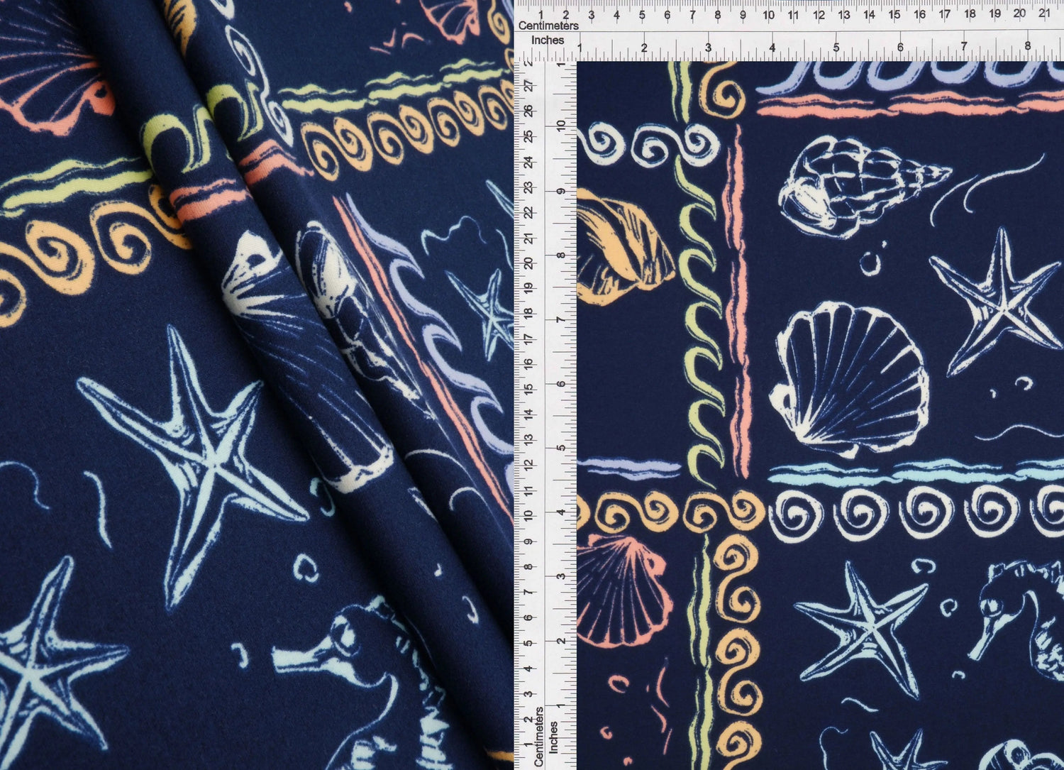 1 Yard DTY Brushed Under the Sea Print Fabric 170 GSM Polyester Spandex Blend 58/60" Width