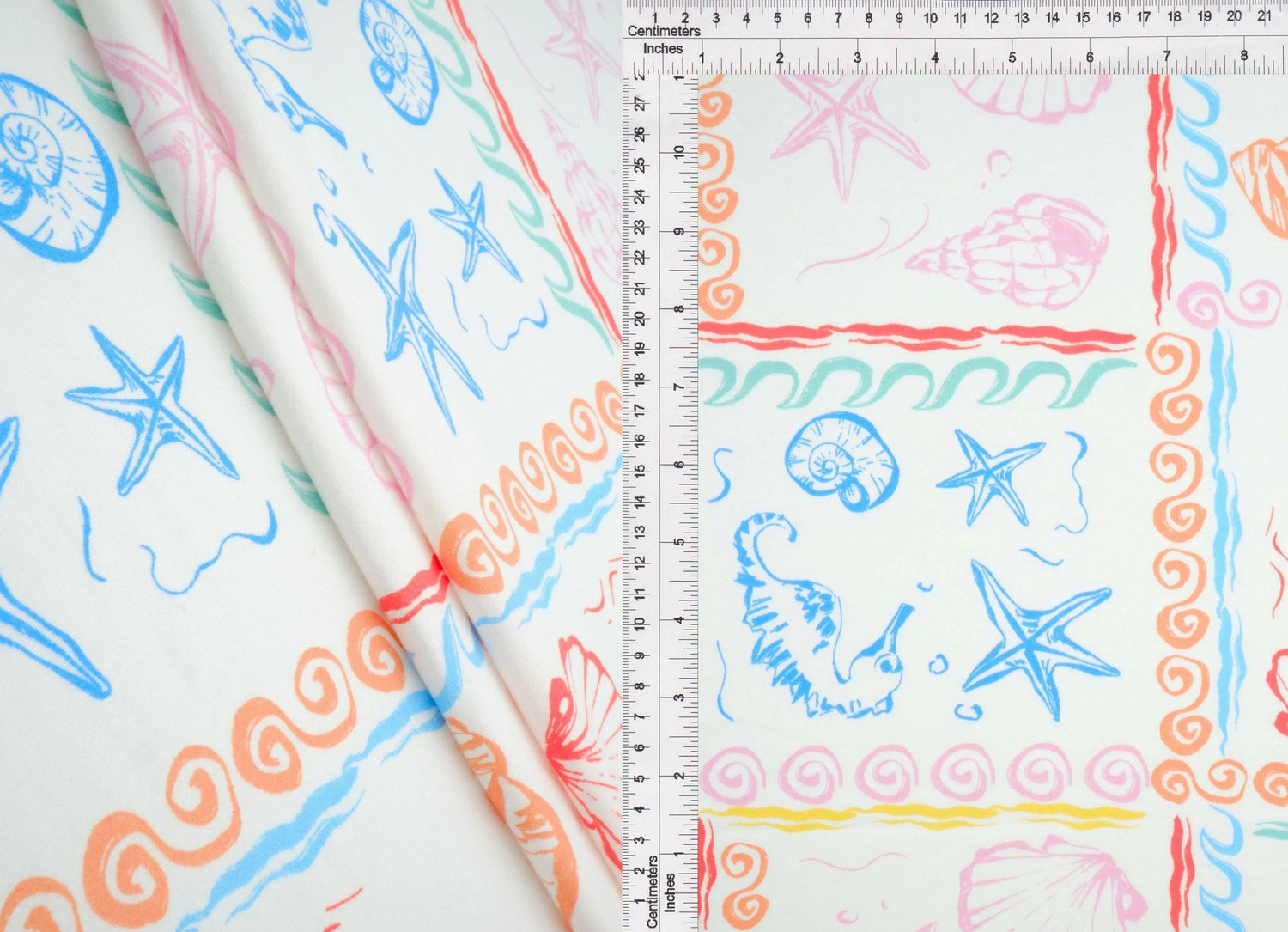 1 Yard DTY Brushed Under the Sea Print Fabric 170 GSM Polyester Spandex Blend 58/60" Width