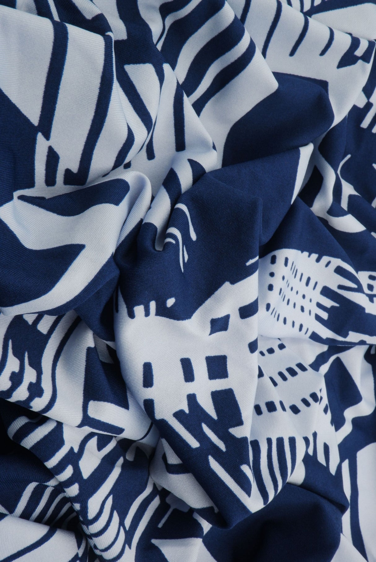 Geometric Print Stretch DTY Knit Fabric Navy