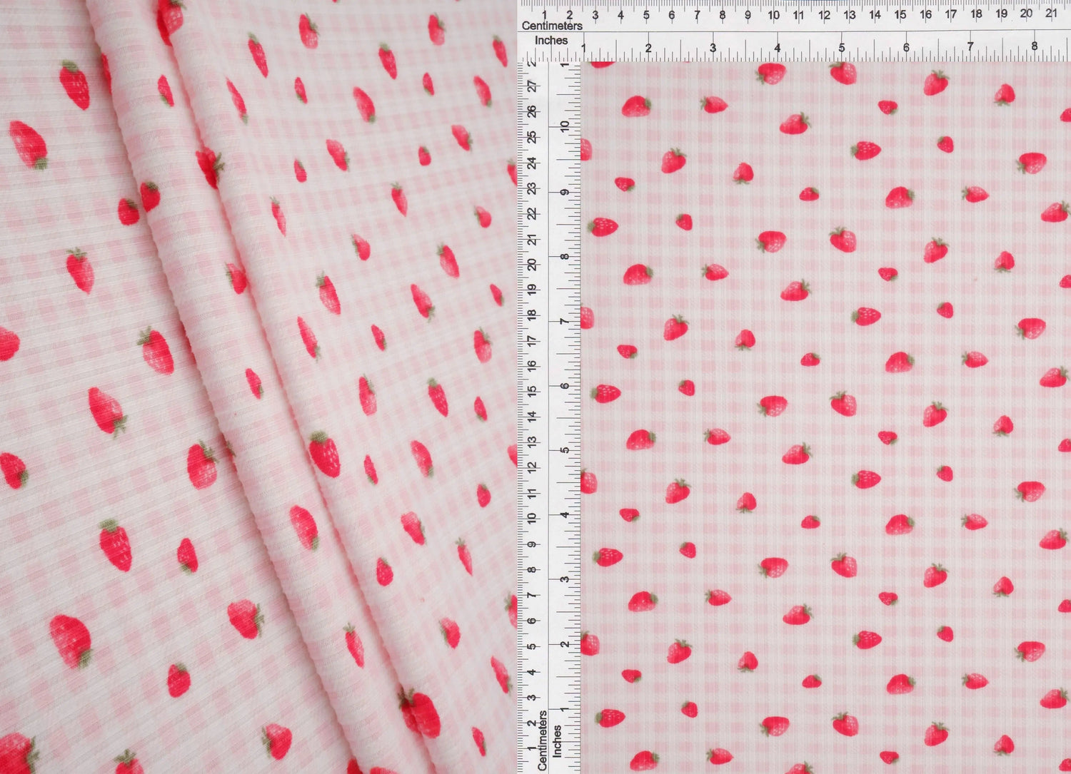 1 Yard 4x2 Yummy Rib Strawberry Print Fabric 170 GSM Polyester Spandex 58/60" Width