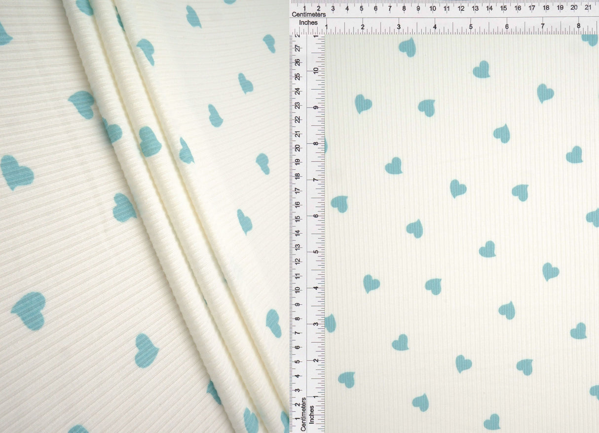 Heart Print Ribbed Knit Fabric