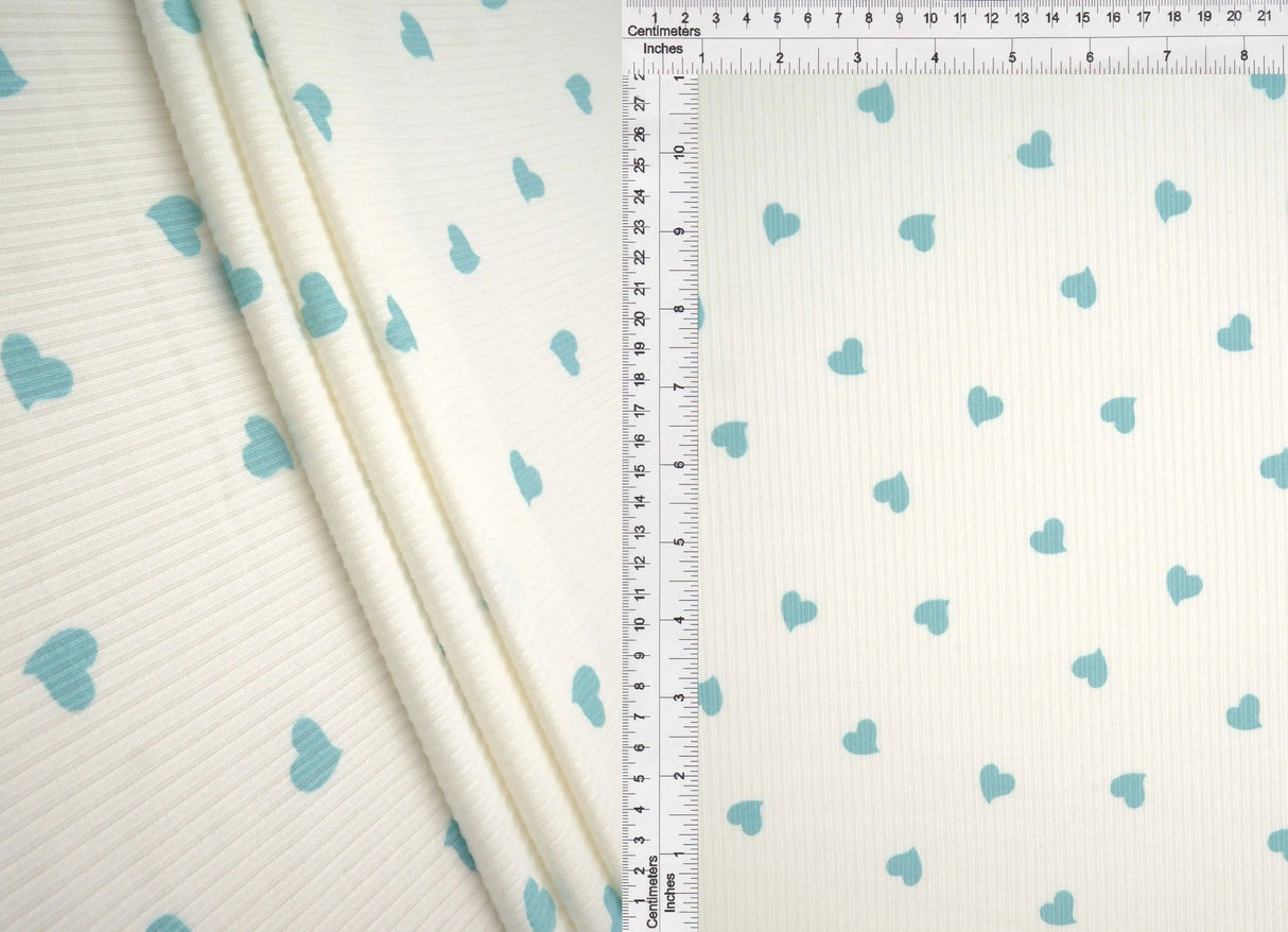 1 Yard 4x2 Yummy Rib Heart Print Fabric 170 GSM Polyester Spandex Blend 58/60" Width