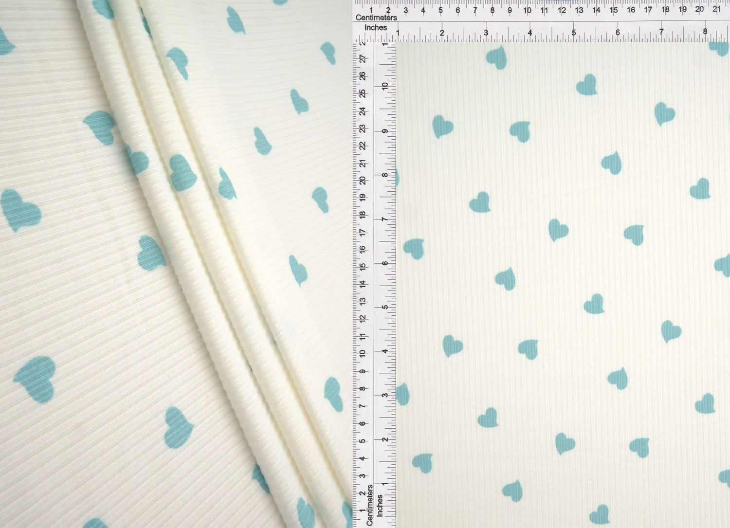 1 Yard 4x2 Yummy Rib Heart Print Fabric 170 GSM Polyester Spandex Blend 58/60" Width