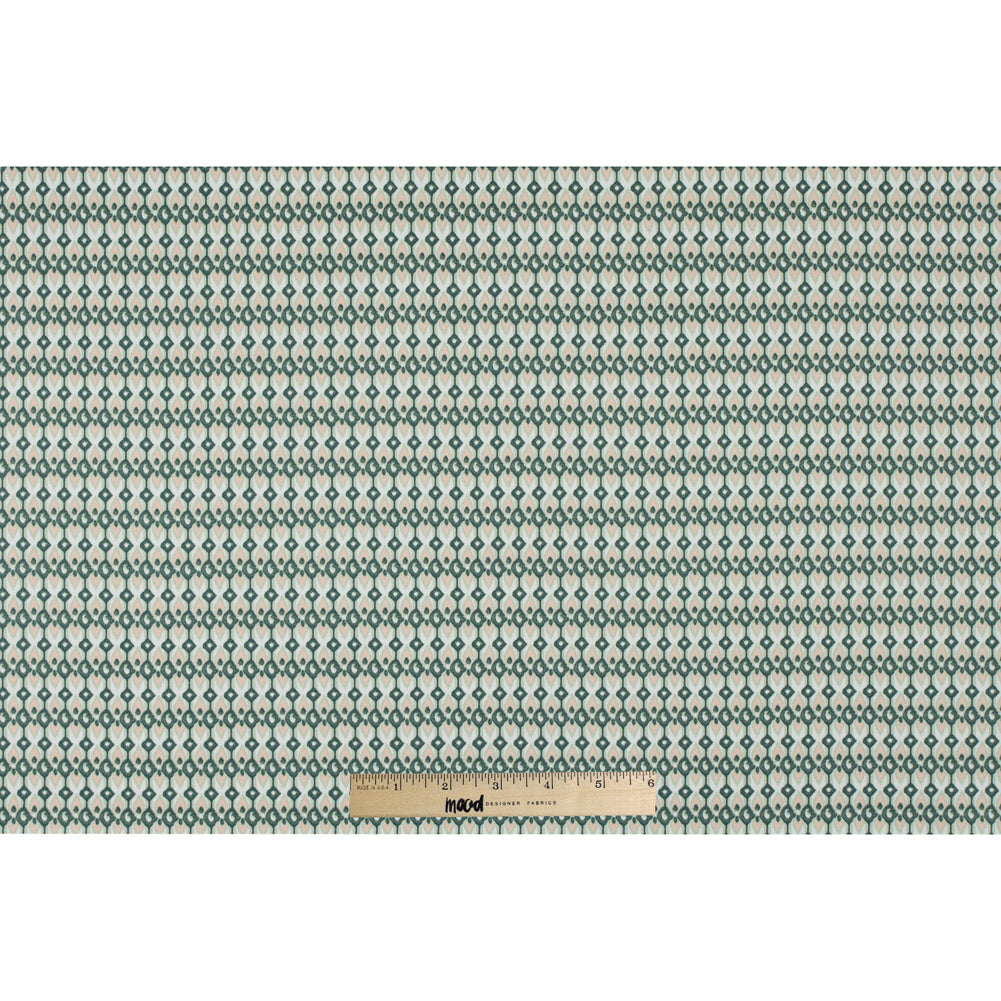 Green Geometric Ikat Printed Stretch Cotton Sateen