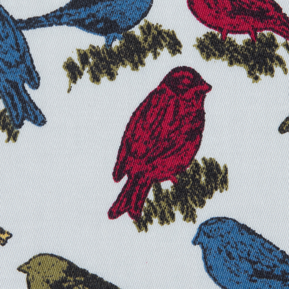 White Birds Printed on a Cotton Sateen