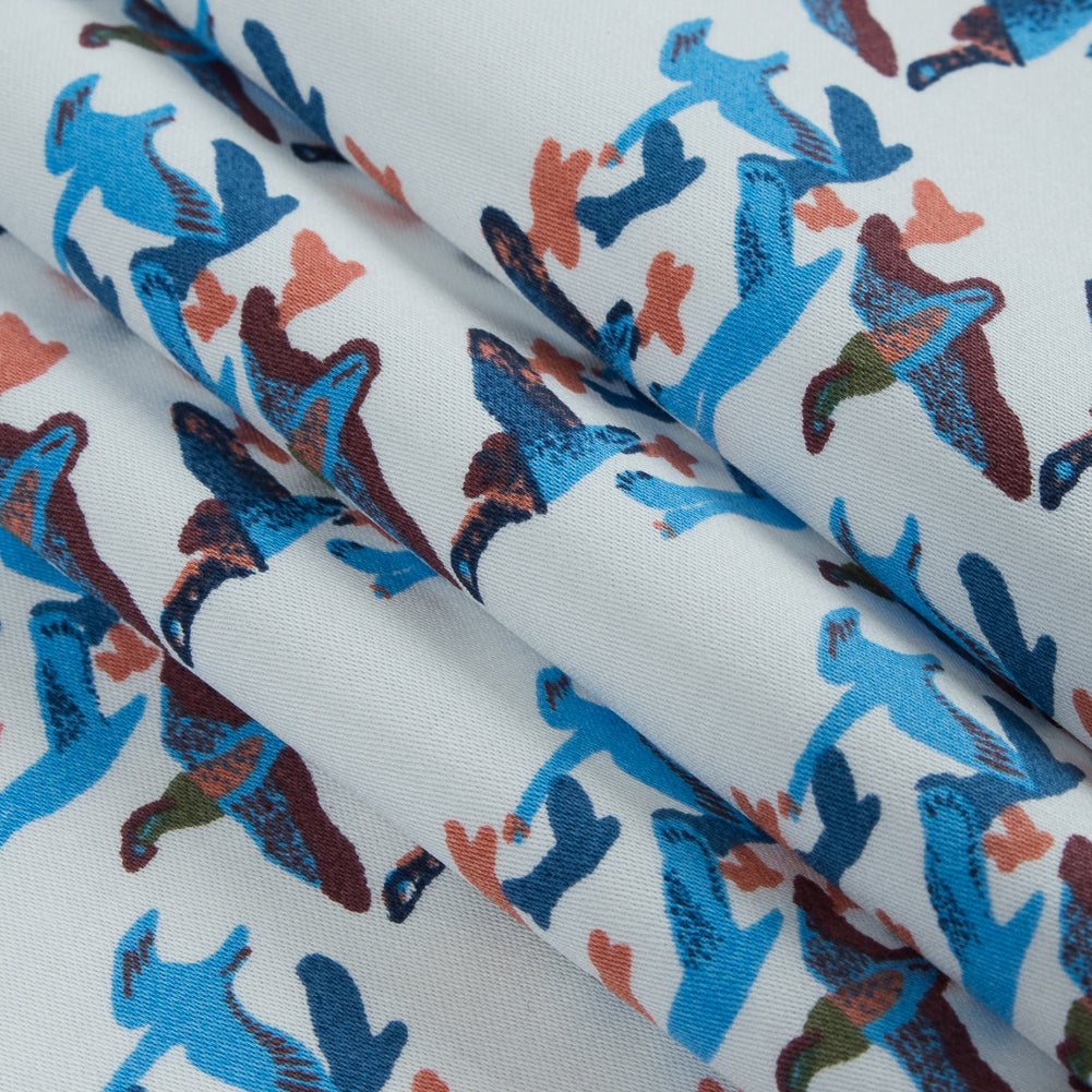 Blue Flying Birds Printed Cotton Sateen