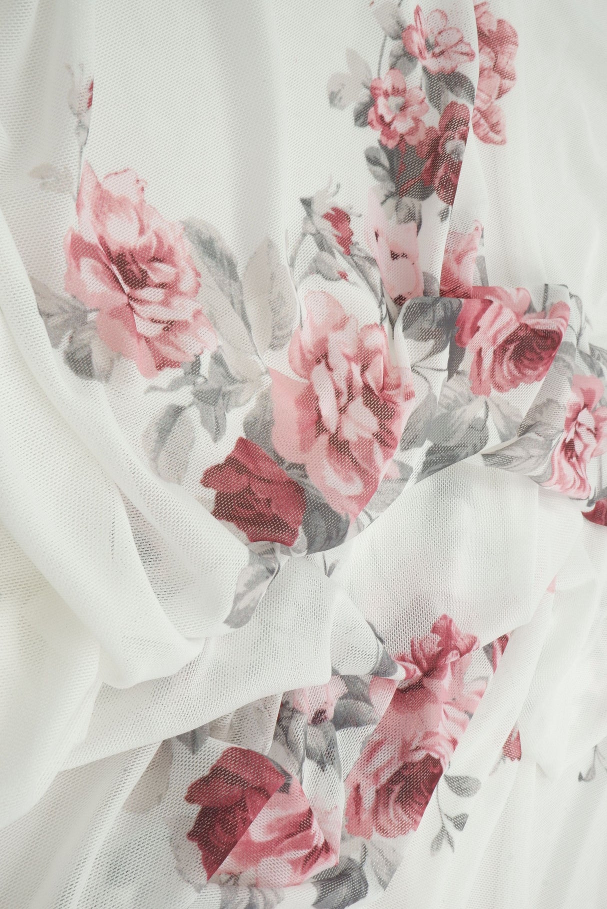 Floral Printed Mesh Fabric Ivory