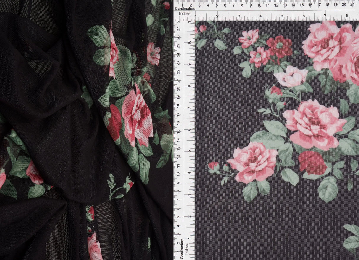 1 Yard Digital Floral Mesh Knit Fabric, 56/58'' Wide Polyester Spandex Blend