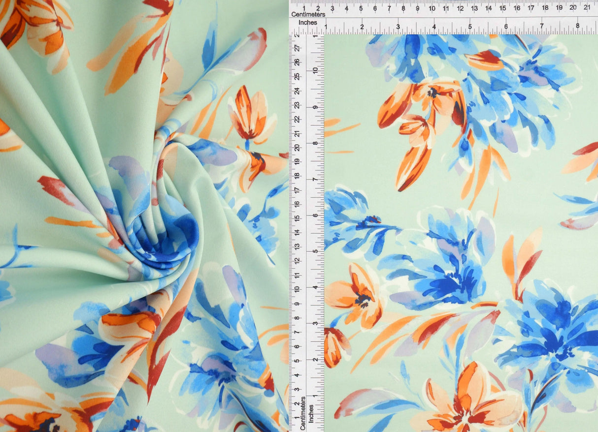 1 Yard DTY Floral Digital Print Fabric 180 GSM Polyester Spandex Blend 58/60" Width