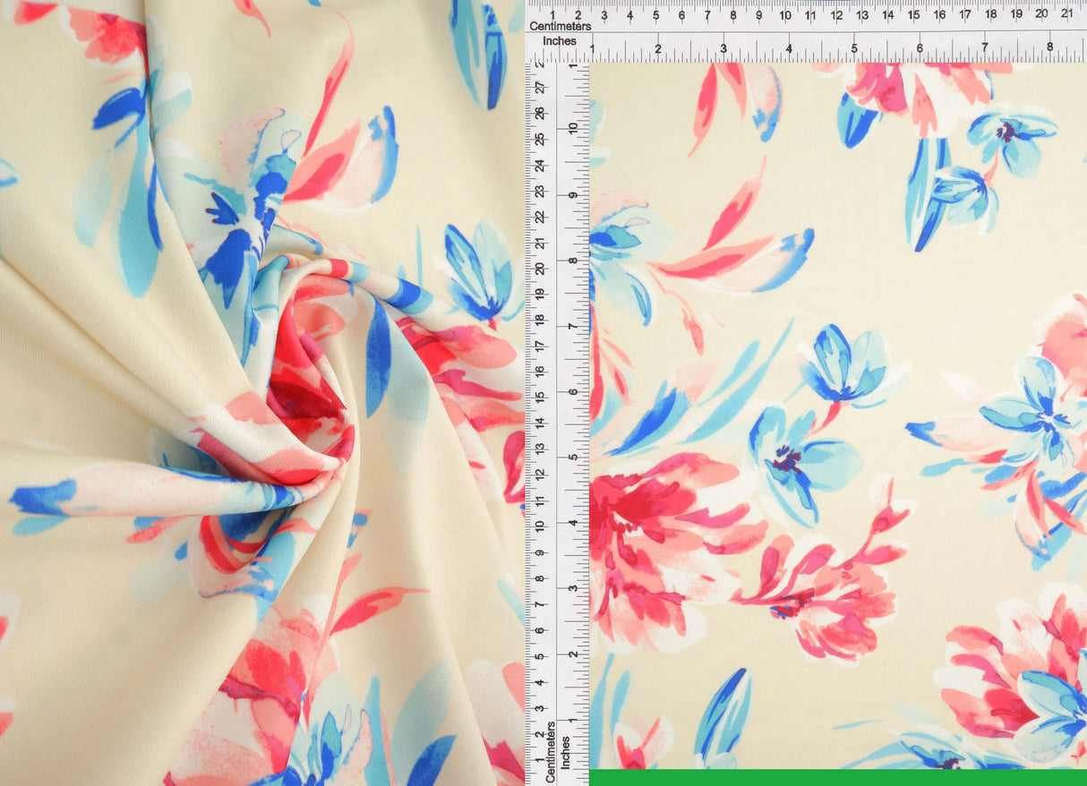 1 Yard DTY Floral Digital Print Fabric 180 GSM Polyester Spandex Blend 58/60" Width