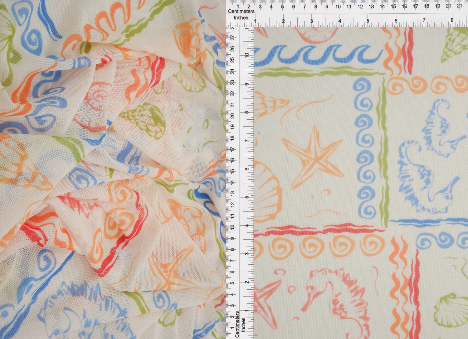 Under the Sea Digital Mesh Fabric Lightweight Stretch Sheer, 56/58” Wide Polyester Spandex
