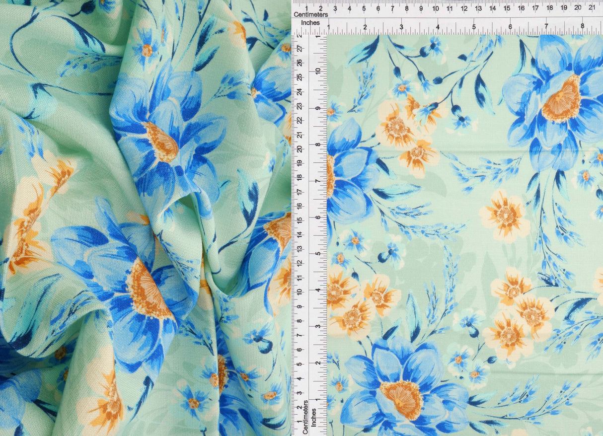 Floral Printed Rayon Linen Slub Fabric