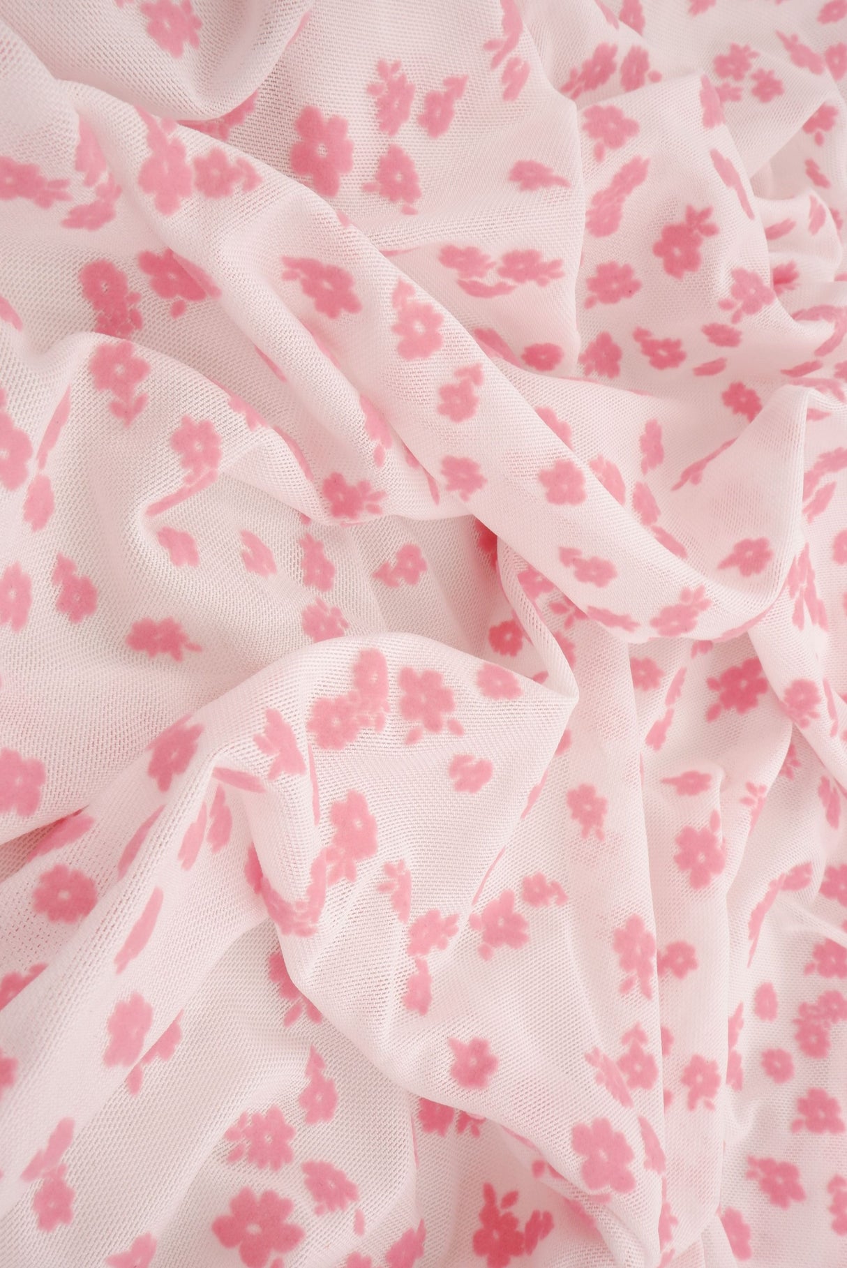 Floral Flocked Mesh Stretch Fabric