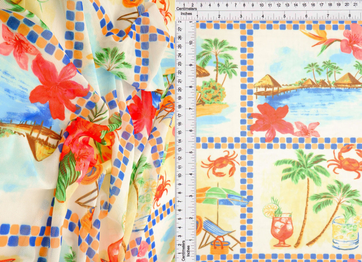 Printed Mesh Scenery Fabric Blue Multi
