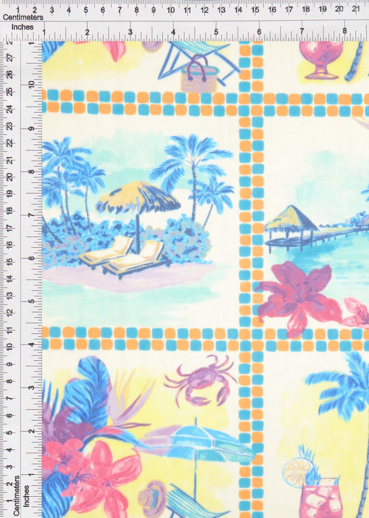 Printed Mesh Scenery Fabric Blue Multi