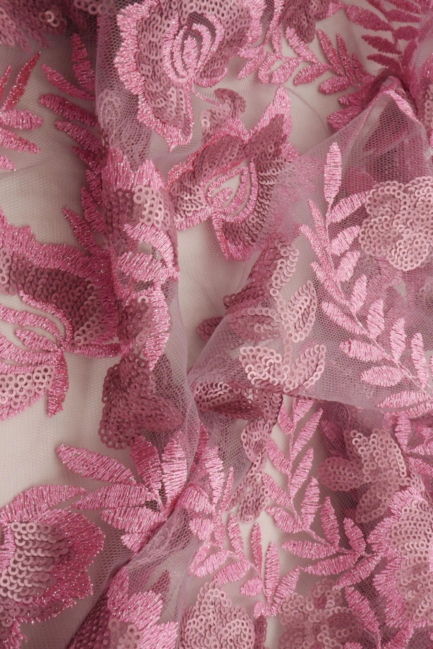 1 Yard Mesh Sequins Embroidery Fabric, Polyester Spandex Blend